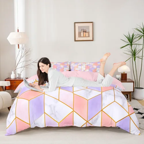 Vista 8 de Erosebridal - Juego de ropa de cama kawaii, juego de funda de edredón con diseño de fresa rosa, para mujeres, niñas y niños, decoración
