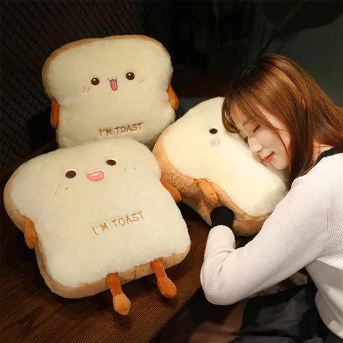 Vista 8 de Goylmc - Almohada de pan tostado de felpa, almohada rellena de pan, almohada de comida de felpa con bolsillo de mano, gran elección de regalo