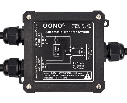 Vista 2 de Interruptor de transferencia automática de 15 amperios AC120V, interruptor de transferencia automática ATS (cables centrales + NEMA 5-15P)