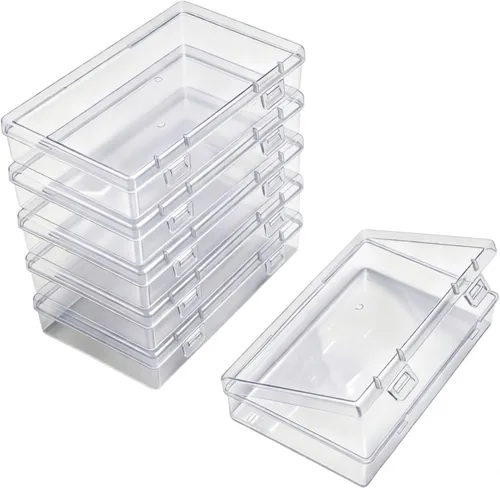 Vista 9 de Goodma 8 contenedores rectangulares vacíos de plástico transparente con tapas con bisagras para objetos pequeños y otros proyectos de manualidades