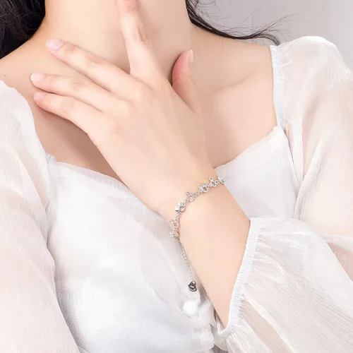 Vista 2 de Pulsera de Mickey de moda para mujer, de plata de ley 925, ajustable, regalo de cumpleaños, para mujeres, esposa, niñas, ella, Plata de ley