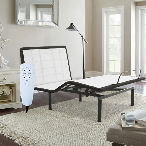 Vista 2 de Nutan Base de cama ajustable de 15 pulgadas con inclinación de cabeza y pie, control remoto con cable, barra de retención y no requiere