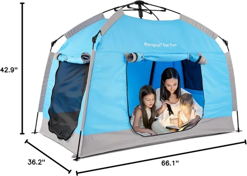 Vista 10 de Casa de juegos para niños fácil de instalar con bonita tira de luces LED y 3 aberturas grandes, carpa de juego portátil para niños y habitación