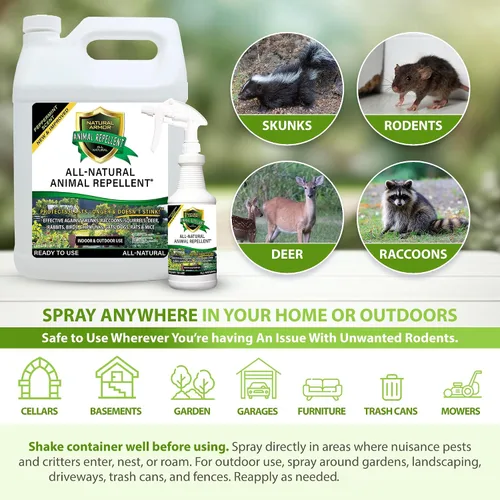 Vista 5 de Natural Armor Repelente en aerosol para animales y roedores. Ahuyenta zorrillos, mapaches, ratas, ratones, ciervos, roedores y bichos. Repelente