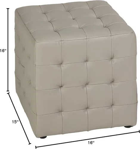 Vista 3 de Cortesi Home Charli - Otomana de cubo copetudo en 100% piel auténtica, gris claro