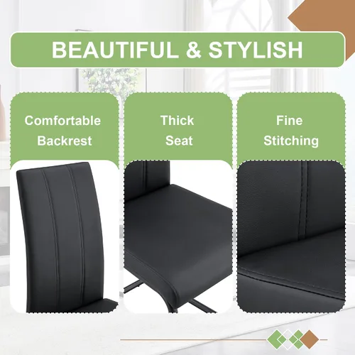 Vista 6 de Juego de 2 sillas de comedor, sillas de comedor tapizadas con respaldo alto negro con patas de metal cromado, sillas laterales de cocina modernas
