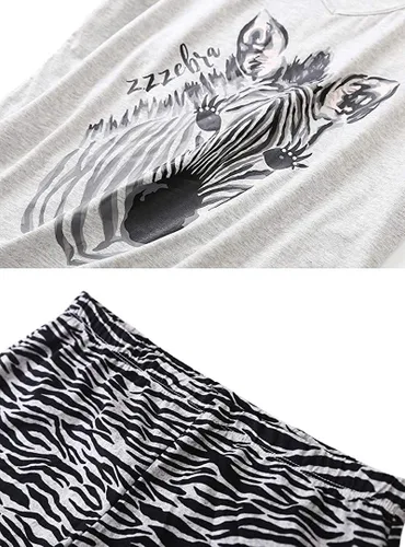 Vista 5 de Conjunto de pijama de algodón para mujer, camiseta de manga corta con pantalones capri, ropa de descanso