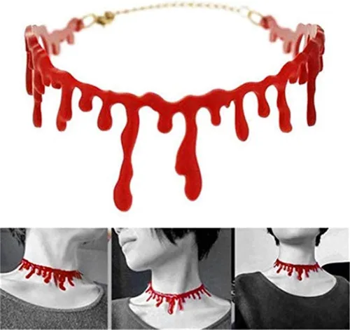 Vista 2 de Collar con colgante de cicatriz sangrienta, collar de halloween Mardi Gras para damas