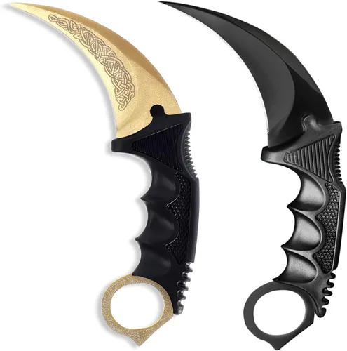 Vista 11 de 2 Piezas Cuchillo Karambit de Hoja Fija, Herramienta Táctica de Acampada, Cuchillo de Caza al Aire Libre con Funda y Cordón, Adecuado