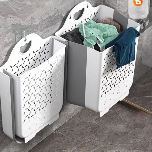 Vista 6 de Cesta de lavandería plegable - Cesta grande de lavandería con 2 asas - Contenedor/organizador plegable para ahorro de espacio (2 piezas)