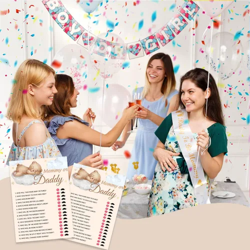 Vista 5 de Juegos de baby shower, juego de mamá o papá, tarjetas de fiesta temática de oso pequeño para niños o niñas neutros de género, suministros de fiesta