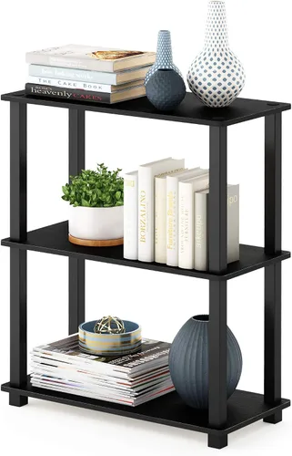 Vista 123 de Furinno Turn-N-Tube - Estantes de almacenamiento, estante para libros de 3 niveles, estante esquinero, estantes abiertos sin herramientas