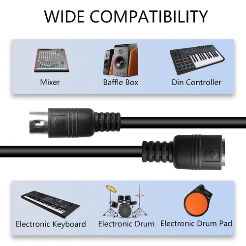Vista 5 de Cable de extensión MIDI DIN de 5 pines macho a hembra Cable adaptador de audio para sintetizador de teclado MIDI, órgano, piano eléctrico, guitarra