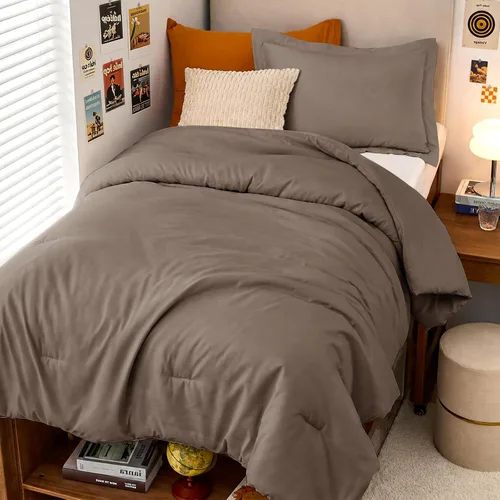 Vista 44 de MUXHOMO Juego de edredón beige tamaño individual/individual XL, ropa de cama alternativa ultrasuave para todas las estaciones. El juego de cama