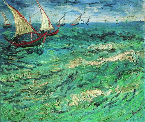 Vista 9 de Wieco Art Impresiones en lienzo de barcos de vela, arte de pared de Van Gogh, famosas pinturas al óleo, reproducción de olas de mar, fotos