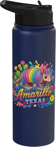 Vista 13 de Amarillo Texas Fun Colorful Armadillo Novelty Souvenir Stainless Steel Insulated Water Bottle