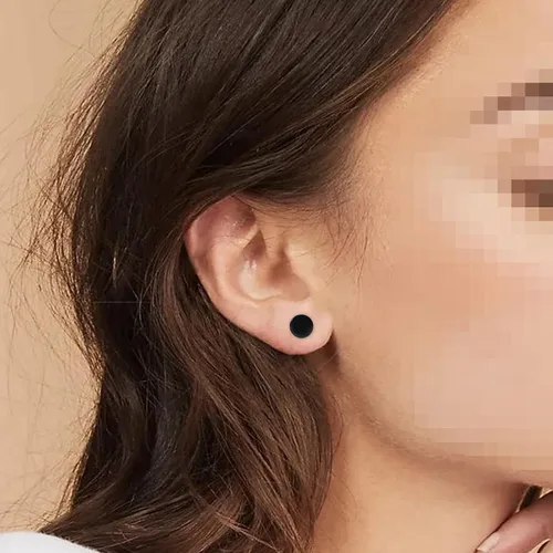 Vista 4 de Aretes de titanio de punto plano y bola hipoalergénicos para mujeres, hombres y niñas, oro rosadoradoplatanegro, aretes de disco redondo de 0.118in