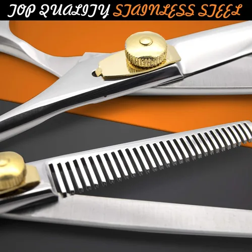 Vista 5 de Cynamed Tijeras de corte de peluquería profesional con estuche de cuero y peluquería, adelgazamiento, filo de afeitar de acero inoxidable japonés DIY