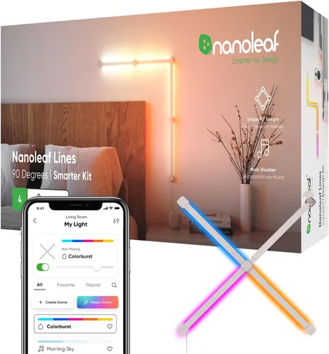 Vista 11 de Kit más inteligente de luces de pared LED Nanoleaf Lines WiFi RGBW de 16M, luces de color atenuables para juegos y decoración del hogar