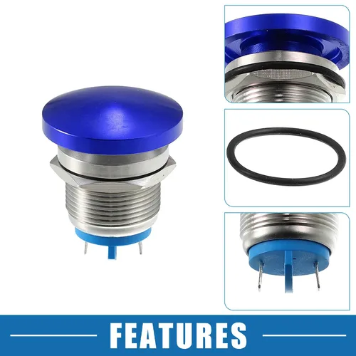 Vista 3 de Impermeable IP65 Momentaria Cabeza de Seta Interruptor de Botón para Coche Metal 0.748 in 3A 250V Botón Interruptor Azul (Juego de 2)