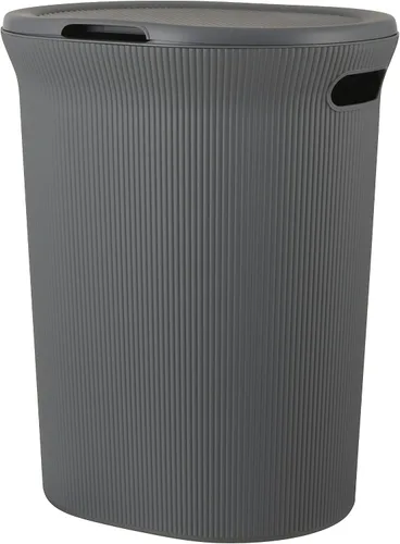 Vista 20 de Superio Colección acanalada - Cesto decorativo de plástico para ropa sucia con tapa y asas recortadas, azul (1 paquete) Organizador de cesta