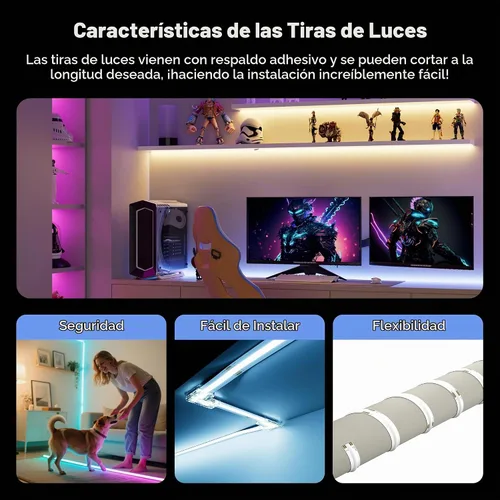 Vista 5 de MIWISE Tira de luces LED RGB COB 9.84 pies/3m, tira de luz de cambio de color regulable DC24V, compatible con Alexa/Google Assistant/Tuya, cinta