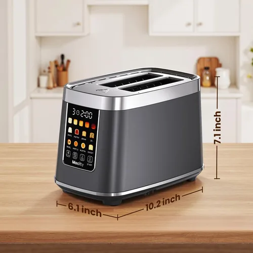 Vista 9 de Mecity Tostadora de 2 rebanadas con pantalla táctil y elevación automática, tostadora de acero inoxidable de tacto frío con 8 ajustes de pan, 5
