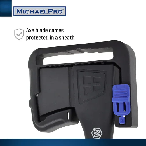 Vista 5 de MichaelPro MP004009 - Hacha de campamento de 9 pulgadas con mango de fibra de vidrio resistente al clima y absorbente de impactos, con funda