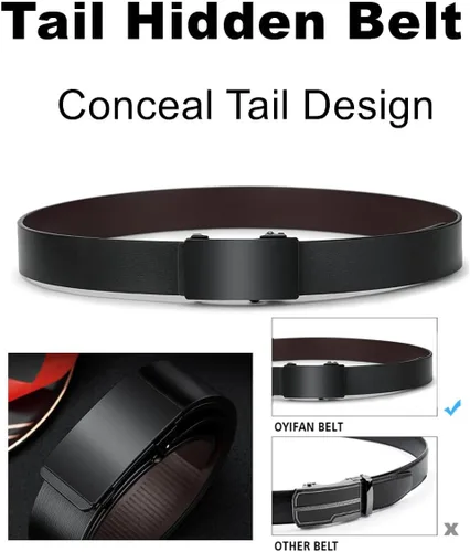 Vista 4 de Oyifan Cinturón negro para hombre, cinturón de diseñador de vestido de cuero genuino para hombres, moda Slide Ratchet Click Casual Mens Belt