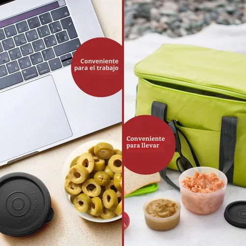 Vista 4 de Recipientes para condimentos con tapas, paquete de 8 unidades, 1.3 onzas. Recipiente para aderezo para ensalada para llevar, pequeños recipientes