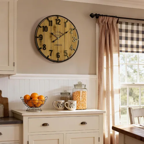 Vista 6 de Vantic Farmhouse - Reloj de pared decorativo extra grande de 24 pulgadas con círculo de metal, reloj de pared de madera de gran tamaño con número