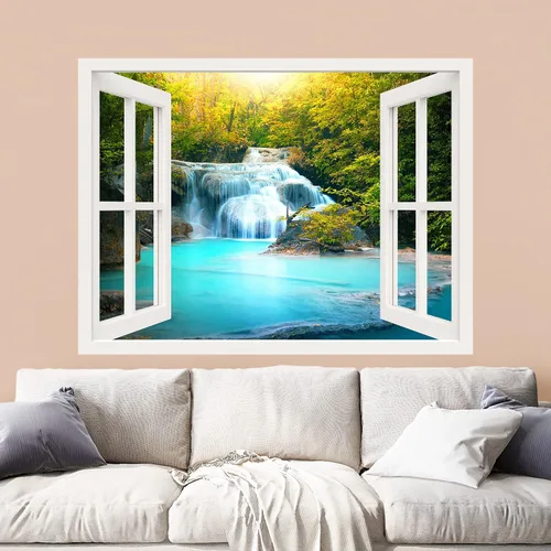 Vista 17 de Mural autoadhesivo, casa del árbol en el bosque, visualización de ventana creativa, decoración de paredes
