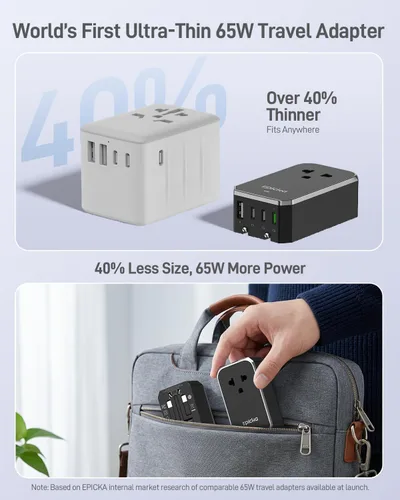 Vista 5 de EPICKA Air 65W Universal Travel Adapter PD&QC with 1AC/3USB-C/1USB-A 65W-Black