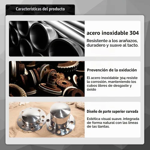 Vista 6 de Juego de 4 tapacubos centrales de rueda de acero inoxidable de 4.9 pulgadas para llantas delanteras y traseras de doble rueda Eagle Alloys de 8