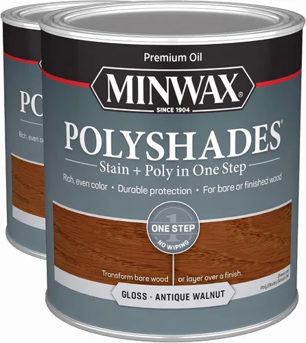 Vista 33 de Minwax Tinte para madera PolyShades + acabado de poliuretano, ½ pinta, castaño americano, brillo American Chestnut