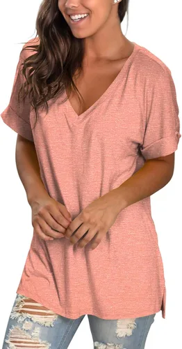 Vista 4 de liher - Camisetas de manga corta con cuello en V para mujer para verano suelta