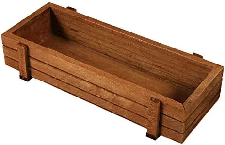 Vista 6 de Maceta de madera rústica, interior/exterior, marrón, 8.9 x 3.3 x 1.6 pulgadas, perfecta para suculentas, hierbas, frutas o decoración