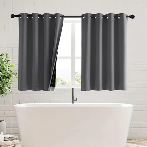 Vista 30 de PONY DANCE Cortinas opacas 100% blancas y negras de 63 pulgadas de largo para sala de estar, estilo moderno, cortinas degradadas con aislamiento