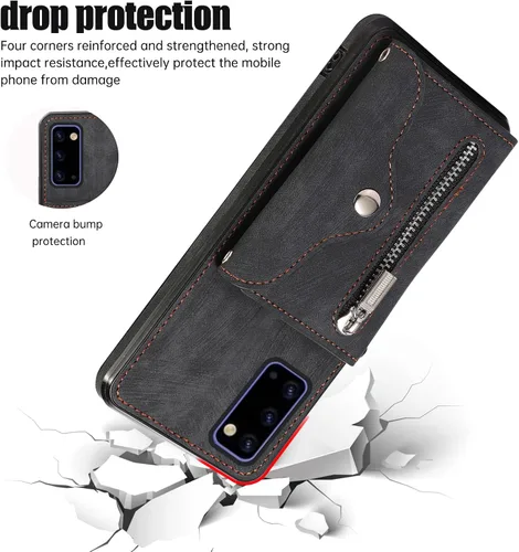 Vista 7 de Funda de teléfono para Samsung Galaxy Note 20 5G con protector de pantalla de vidrio templado, correa cruzada para muñeca, soporte para tarjeta