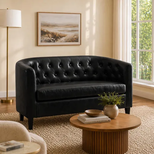 Vista 12 de Naomi Home Sillón de barril, sofás de dos plazas con botones acolchados de piel sintética, sofá moderno de dos plazas de piel sintética, sillones