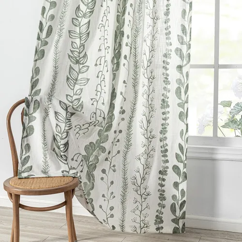 Vista 7 de MEETSKY Cortinas verde salvia de 63 pulgadas de largo, cortinas boho para sala de estar y dormitorio, cortinas semitransparentes de estilo lino