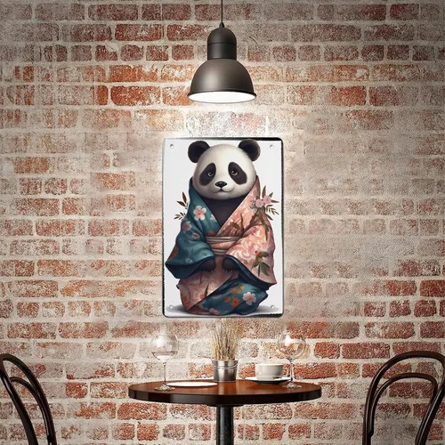 Vista 6 de AMOGHASIDDHI Cartel de metal con diseño de panda lindo panda en kimono, póster de metal vintage de aluminio de 8 x 12 pulgadas, letrero de pintura