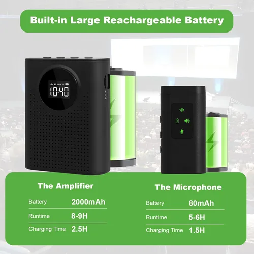 Vista 4 de AURTEC Amplificador de voz con micrófono de solapa inalámbrico magnético, amplificador portátil con micrófono inalámbrico de 2.4G, compatible