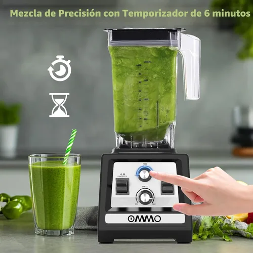Vista 4 de OMMO Licuadora para batidos: Licuadoras de pico de 1800 W para cocina, jarra sin BPA de 68 onzas, temporizador y control de velocidad, 6 cuchillas