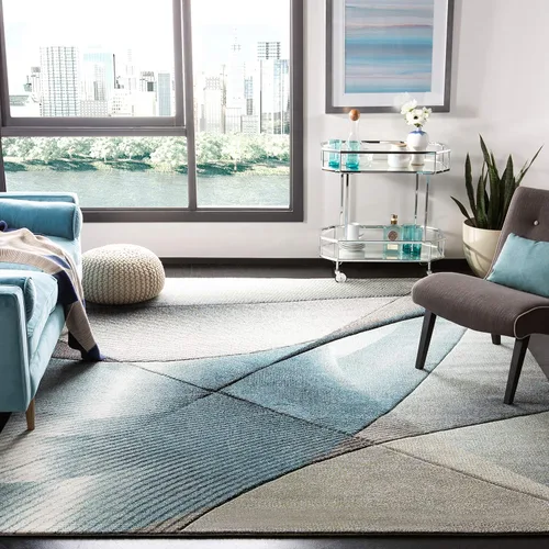 Vista 29 de SAFAVIEH Hollywood Collection - Alfombra decorativa de 2 pies 3 pulgadas x 4 pies, beige y azul, diseño moderno de mediados de siglo, no desprende