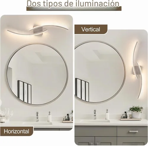 Vista 6 de Lámpara de pared moderna cableada de 3000 ~ 6000 K, lámpara de pared LED plateada de 31.5 pulgadas, luces de pared de níquel cepillado