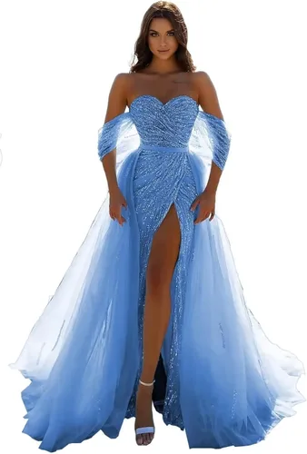 Vista 7 de Vestidos de graduación de lentejuelas con purpurina 2023 vestido formal de satén con abertura de sirena