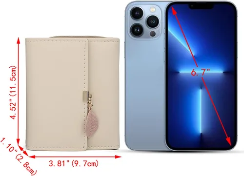 Vista 65 de UTO - Cartera pequeña RFID de piel sintética con dije de hoja, cierre de cremallera y tarjetero.