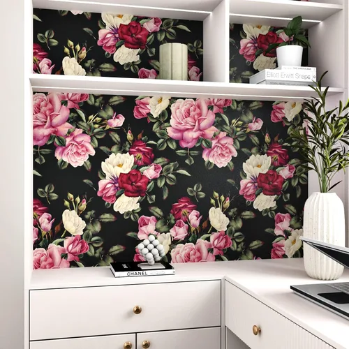Vista 7 de Wallercity Papel Tapiz Floral Vintage Despegar y Pegar Papel Tapiz de Rosa Peonía Gabinetes Mesa Superior Papeles Tapiz Impermeable Removible