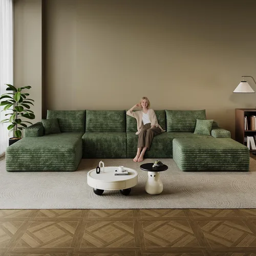 Vista 44 de Sofá modular en forma de L de 96 pulgadas con diván, moderno y cómodo sofá de pana para sala de estar, sofá de espuma viscoelástica, no requiere